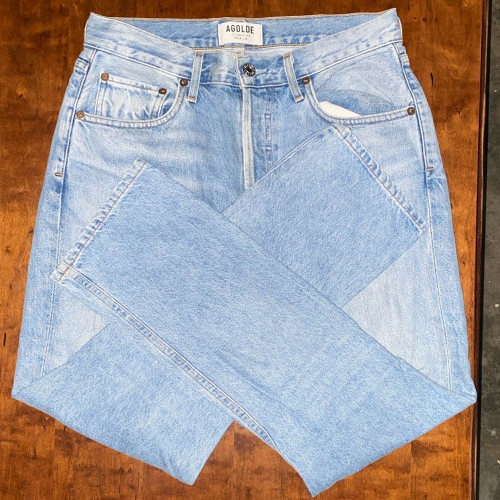 Agolde Women's Riley High Rise Straight Light Blue Crop Jeans Size 27
